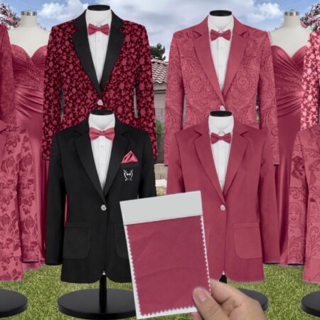 Berry Matte Satin Suit and Tuxedo – Exact Color Match for Birdy Grey Bridesmaid Dresses