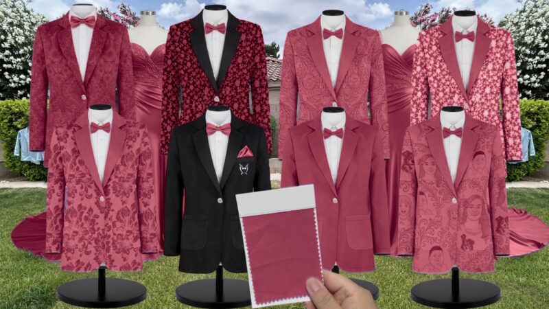 Berry Matte Satin Suit and Tuxedo – Exact Color Match for Birdy Grey Bridesmaid Dresses