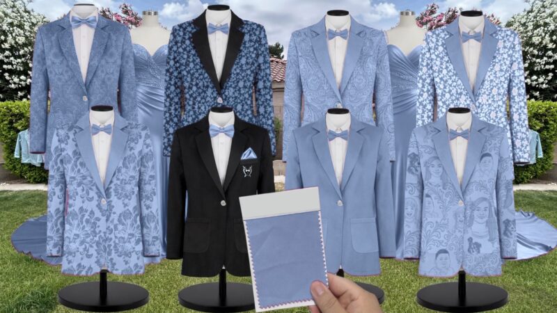Bluebell Chiffon Suit and Tuxedo – Exact Color Match for Birdy Grey Bridesmaid Dresses