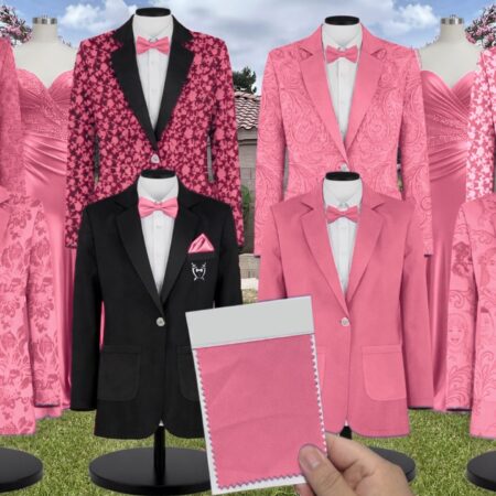 Bon Bon Pink Matte Satin Suit and Tuxedo – Exact Color Match for Birdy Grey Bridesmaid Dresses