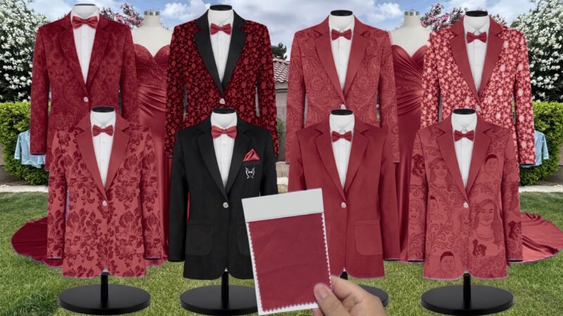 Burgundy Chiffon Suit and Tuxedo – Exact Color Match for Birdy Grey Bridesmaid Dresses