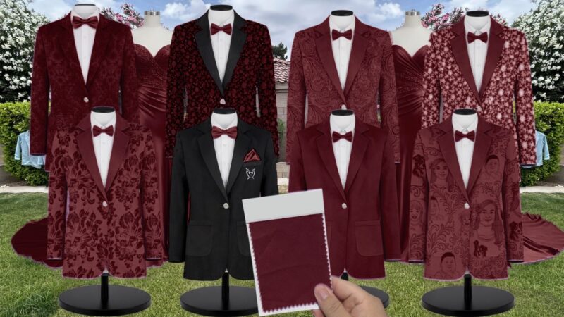 Cabernet Chiffon Suit and Tuxedo – Exact Color Match for Birdy Grey Bridesmaid Dresses
