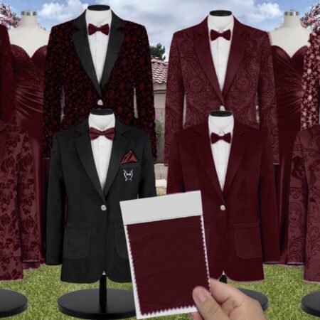 Cabernet Velvet Suit and Tuxedo – Exact Color Match for Birdy Grey Bridesmaid Dresses