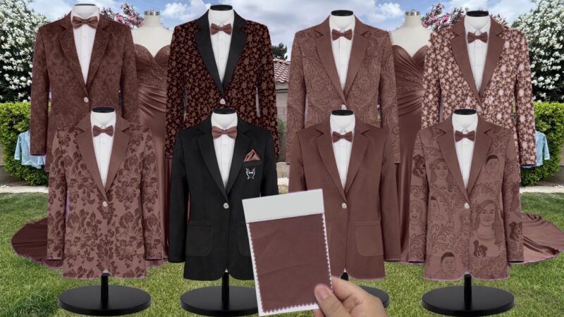 Chocolate Brown Chiffon Suit and Tuxedo – Exact Color Match for Birdy Grey Bridesmaid Dresses