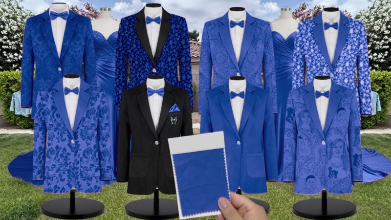 Cobalt Blue Chiffon Suit and Tuxedo – Exact Color Match for Birdy Grey Bridesmaid Dresses
