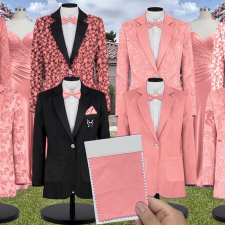 Coral Pink Chiffon Suit and Tuxedo – Exact Color Match for Birdy Grey Bridesmaid Dresses