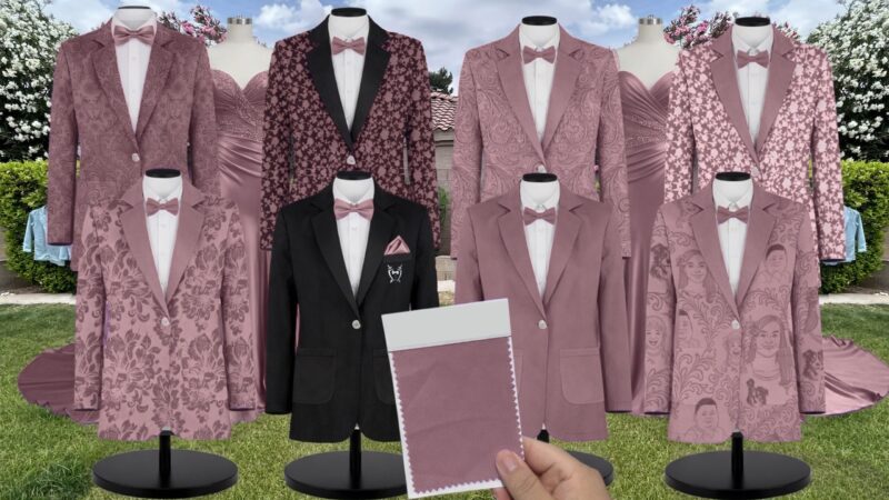 Dark Mauve Shiny Satin Suit and Tuxedo – Exact Color Match for Birdy Grey Bridesmaid Dresses
