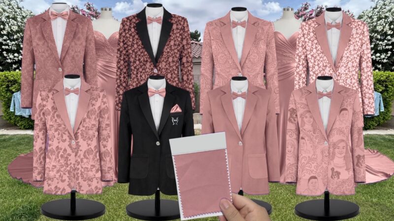 Desert Rose Shiny Satin Suit and Tuxedo – Exact Color Match for Birdy Grey Bridesmaid Dresses
