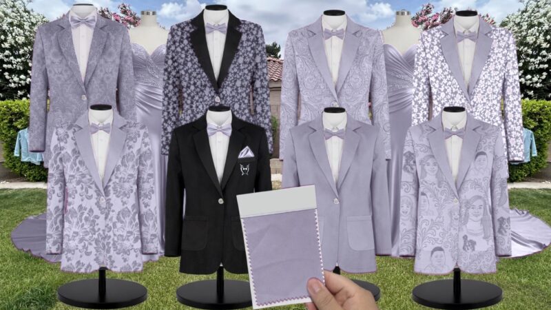 Dusty Blue Shiny Satin Suit and Tuxedo – Exact Color Match for Birdy Grey Bridesmaid Dresses