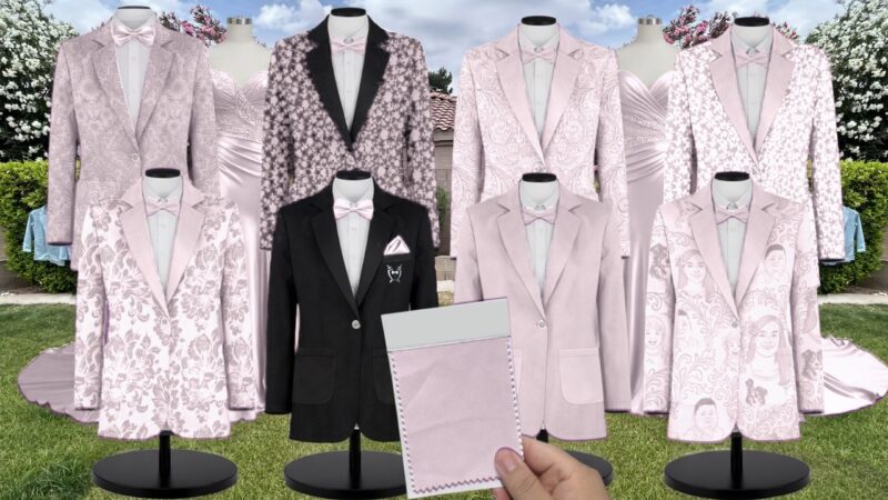 Dusty Pink Peonies Chiffon Suit and Tuxedo – Exact Color Match for Birdy Grey Bridesmaid Dresses