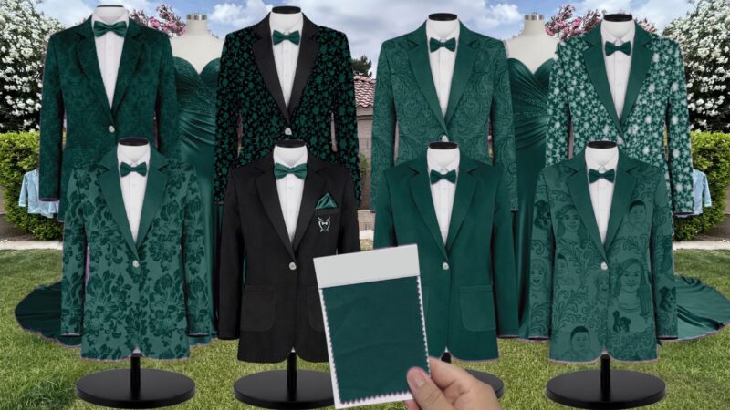 Emerald Matte Satin Suit and Tuxedo – Exact Color Match for Birdy Grey Bridesmaid Dresses