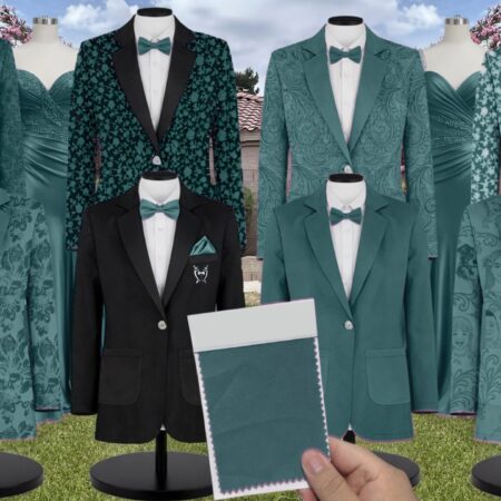 Emerald Shiny Satin Suit and Tuxedo – Exact Color Match for Birdy Grey Bridesmaid Dresses
