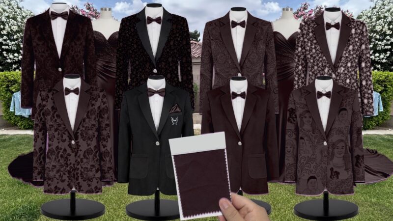 Espresso Velvet Suit and Tuxedo – Exact Color Match for Birdy Grey Bridesmaid Dresses