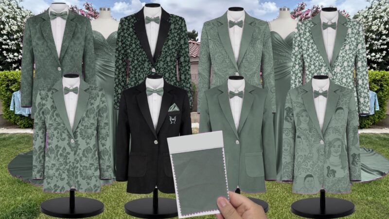 Eucalyptus Luxe Stretch Knit Suit and Tuxedo – Exact Color Match for Birdy Grey Bridesmaid Dresses