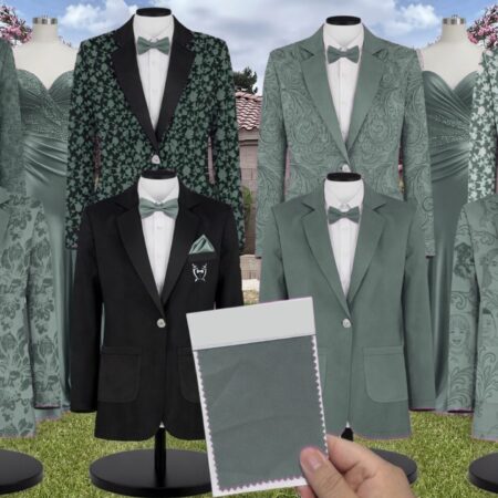 Eucalyptus Matte Satin Suit and Tuxedo – Exact Color Match for Birdy Grey Bridesmaid Dresses
