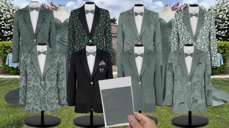 Eucalyptus Matte Satin Suit and Tuxedo – Exact Color Match for Birdy Grey Bridesmaid Dresses