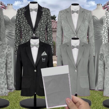Eucalyptus Whimsical Blooms Matte Satin Suit and Tuxedo – Exact Color Match for Birdy Grey Bridesmaid Dresses