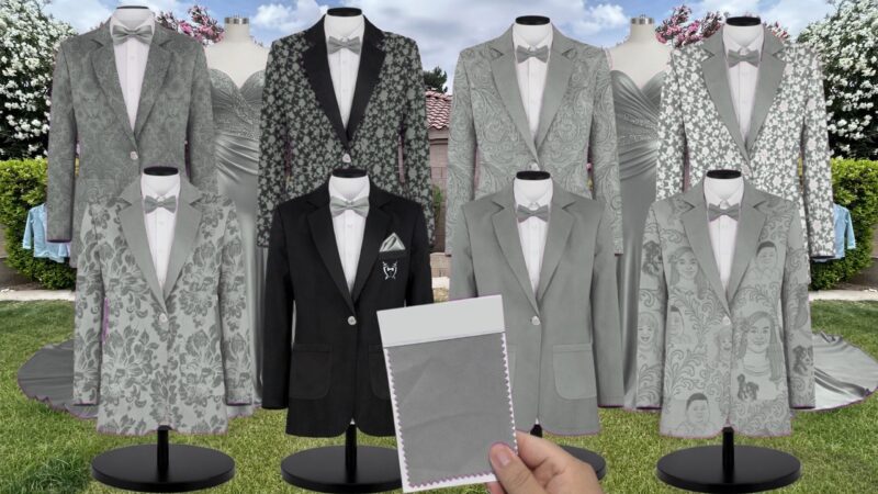 Eucalyptus Whimsical Blooms Matte Satin Suit and Tuxedo – Exact Color Match for Birdy Grey Bridesmaid Dresses