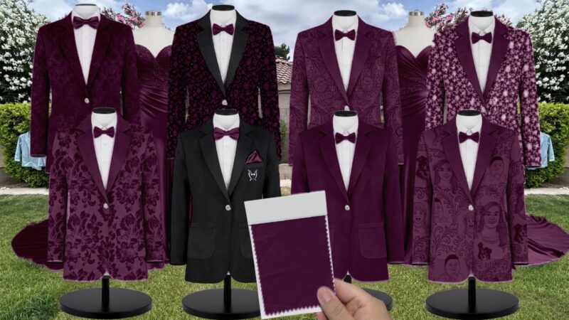 Fig Velvet Suit and Tuxedo – Exact Color Match for Birdy Grey Bridesmaid Dresses
