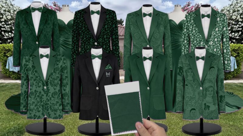 Forest Green Chiffon Suit and Tuxedo – Exact Color Match for Birdy Grey Bridesmaid Dresses