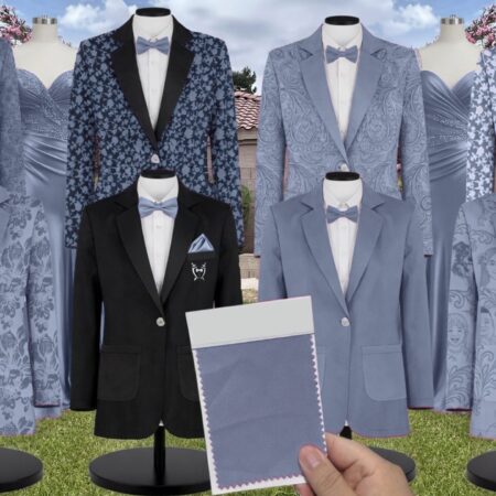 French Blue Chiffon Suit and Tuxedo – Exact Color Match for Birdy Grey Bridesmaid Dresses