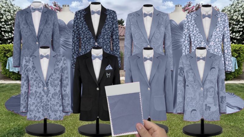French Blue Chiffon Suit and Tuxedo – Exact Color Match for Birdy Grey Bridesmaid Dresses