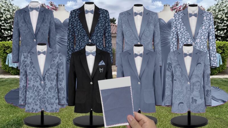 French Blue Luxe Stretch Knit Suit and Tuxedo – Exact Color Match for Birdy Grey Bridesmaid Dresses
