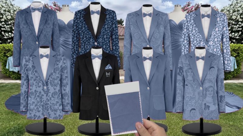 French Blue Matte Satin Suit and Tuxedo – Exact Color Match for Birdy Grey Bridesmaid Dresses