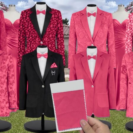 Fuchsia Matte Satin Suit and Tuxedo – Exact Color Match for Birdy Grey Bridesmaid Dresses