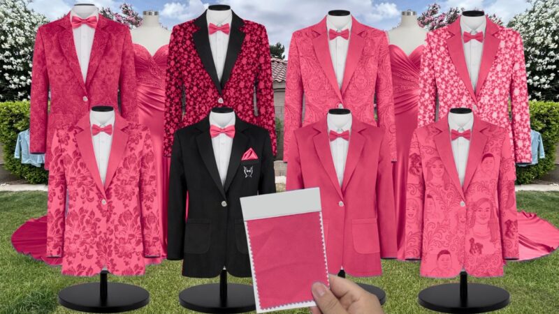 Fuchsia Matte Satin Suit and Tuxedo – Exact Color Match for Birdy Grey Bridesmaid Dresses
