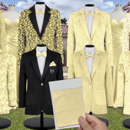 Lemon Sorbet Chiffon Suit and Tuxedo – Exact Color Match for Birdy Grey Bridesmaid Dresses