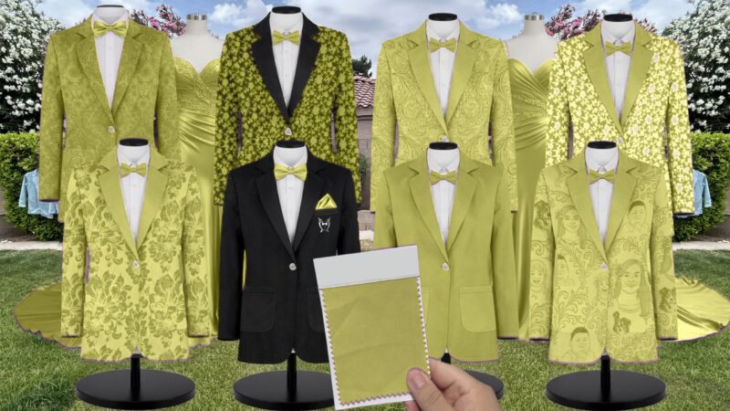 Matcha Chiffon Suit and Tuxedo – Exact Color Match for Birdy Grey Bridesmaid Dresses