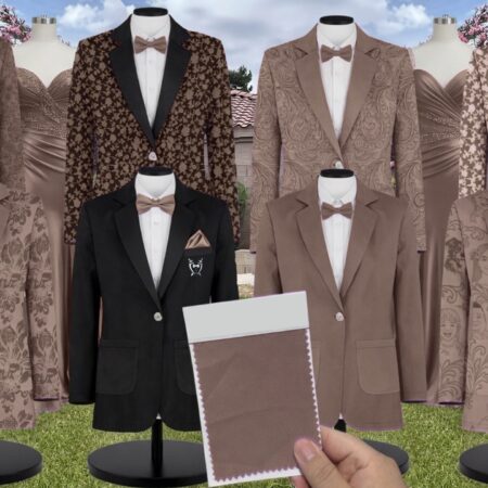 Mocha Chiffon Suit and Tuxedo – Exact Color Match for Birdy Grey Bridesmaid Dresses