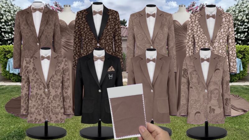Mocha Chiffon Suit and Tuxedo – Exact Color Match for Birdy Grey Bridesmaid Dresses