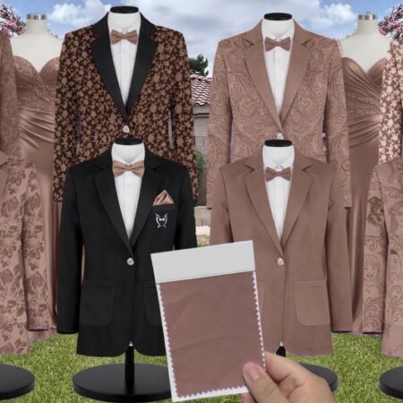 Mocha Luxe Stretch Knit Suit and Tuxedo – Exact Color Match for Birdy Grey Bridesmaid Dresses
