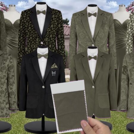 Olive Chiffon Suit and Tuxedo – Exact Color Match for Birdy Grey Bridesmaid Dresses