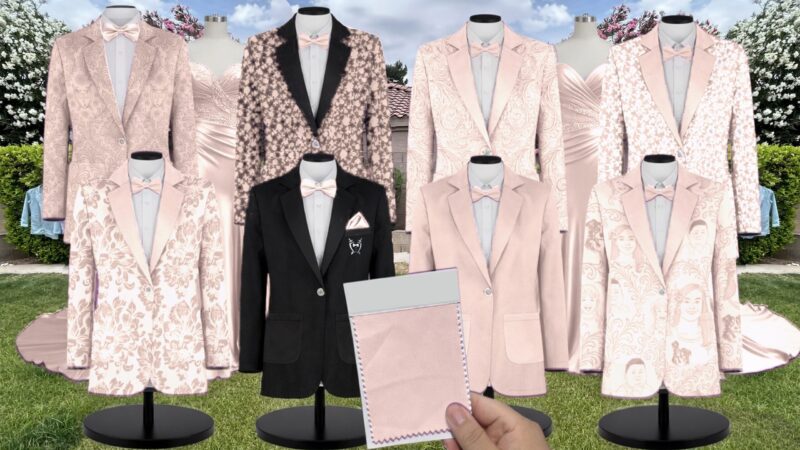 Pale Blush Chiffon Suit and Tuxedo – Exact Color Match for Birdy Grey Bridesmaid Dresses