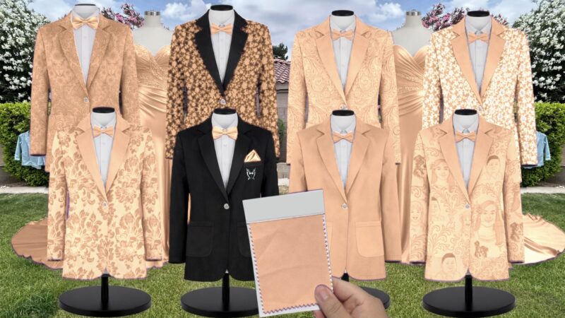 Peach Chiffon Suit and Tuxedo – Exact Color Match for Birdy Grey Bridesmaid Dresses
