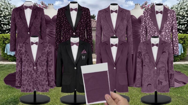 Plum Shiny Satin Suit and Tuxedo – Exact Color Match for Birdy Grey Bridesmaid Dresses