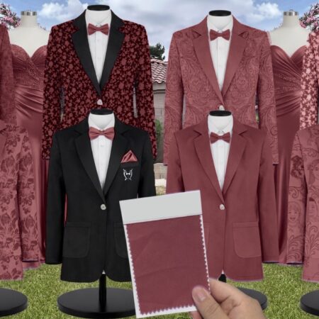 Rosewood Chiffon Suit and Tuxedo – Exact Color Match for Birdy Grey Bridesmaid Dresses