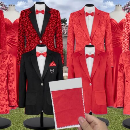 Ruby Red Matte Satin Suit and Tuxedo – Exact Color Match for Birdy Grey Bridesmaid Dresses