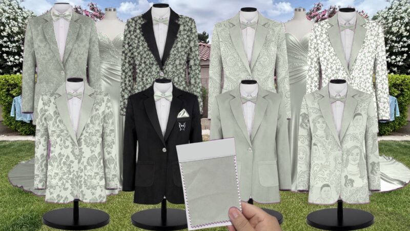 Sage Luxe Stretch Knit Suit and Tuxedo – Exact Color Match for Birdy Grey Bridesmaid Dresses