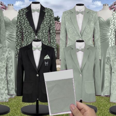 Sage Whimsical Blooms Matte Satin Suit and Tuxedo – Exact Color Match for Birdy Grey Bridesmaid Dresses
