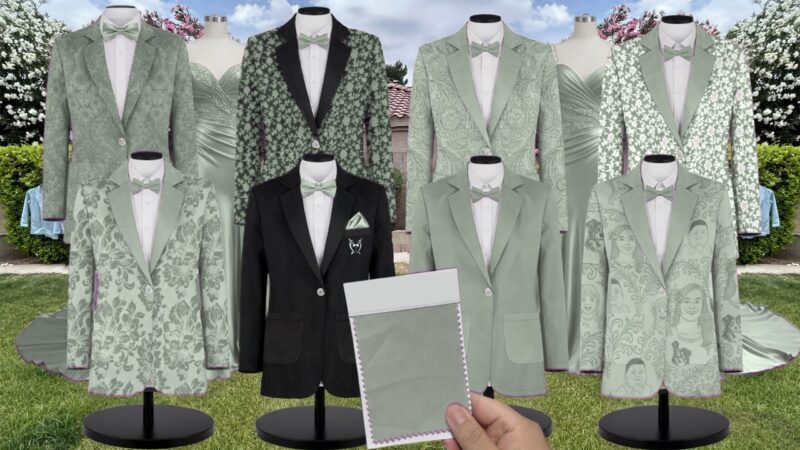 Sage Whimsical Blooms Matte Satin Suit and Tuxedo – Exact Color Match for Birdy Grey Bridesmaid Dresses