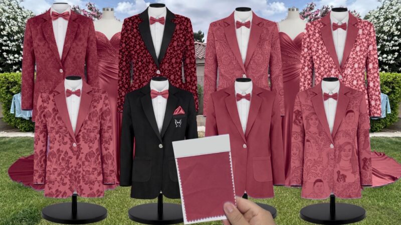 Sangria Whimsical Blooms Matte Satin Suit and Tuxedo – Exact Color Match for Birdy Grey Bridesmaid Dresses