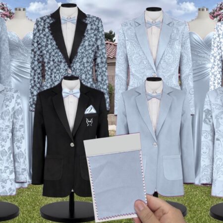 Sky Blue Matte Satin Suit and Tuxedo – Exact Color Match for Birdy Grey Bridesmaid Dresses
