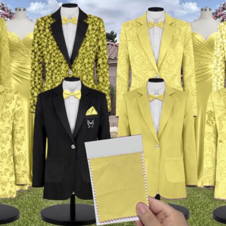 Sunflower Yellow Paisley Suit and Tuxedo – Exact Color Match for Birdy Grey Bridesmaid Dresses