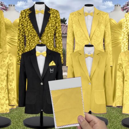 Sunflower Yellow Matte Satin Suit and Tuxedo – Exact Color Match for Birdy Grey Bridesmaid Dresses