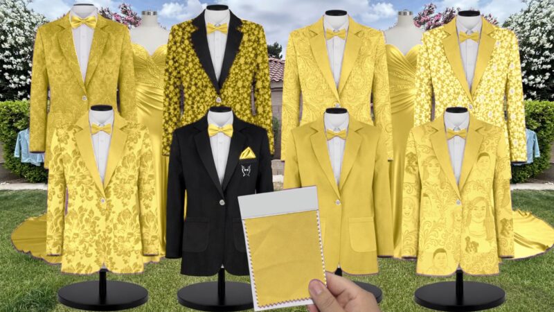 Sunflower Yellow Matte Satin Suit and Tuxedo – Exact Color Match for Birdy Grey Bridesmaid Dresses