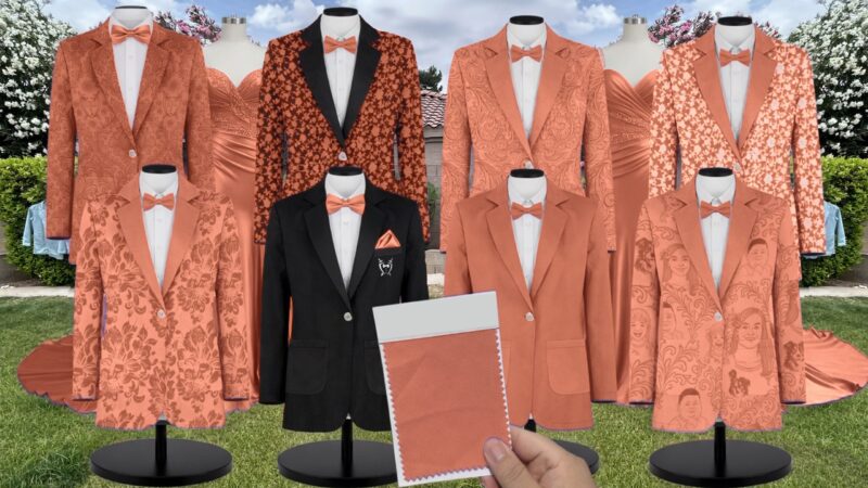 Terracotta Matte Satin Suit and Tuxedo – Exact Color Match for Birdy Grey Bridesmaid Dresses